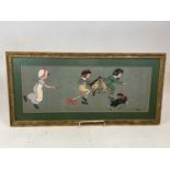 AFTER CECIL ALDIN; a chromolithograph depicting children and a puppy playing, 24.5 x 69cm, framed