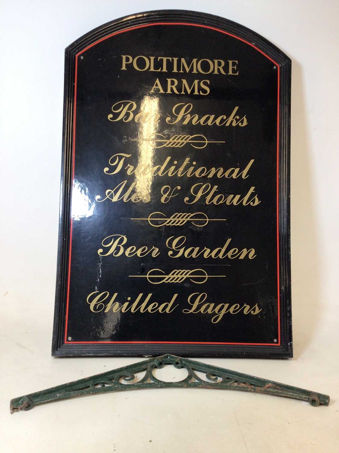 A fibreglass pub sign 'Poltimore Arms', sold with a cast iron green painted bracket (2) - Image 5 of 5