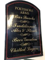 A fibreglass pub sign 'Poltimore Arms', sold with a cast iron green painted bracket (2)