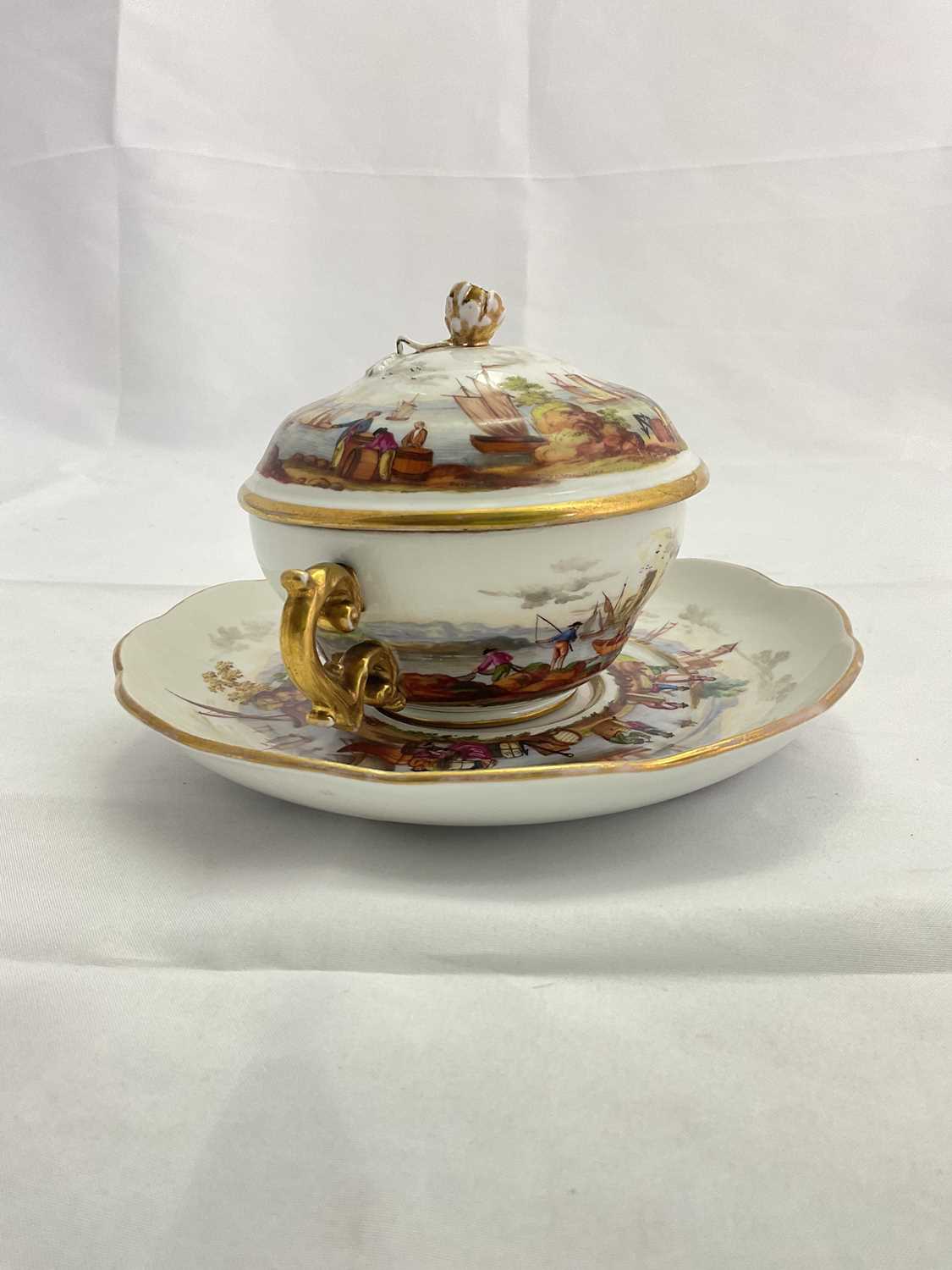 IN THE STYLE OF MEISSEN; a late 19th century twin handled cup, cover, and stand, decorated with a - Image 2 of 20