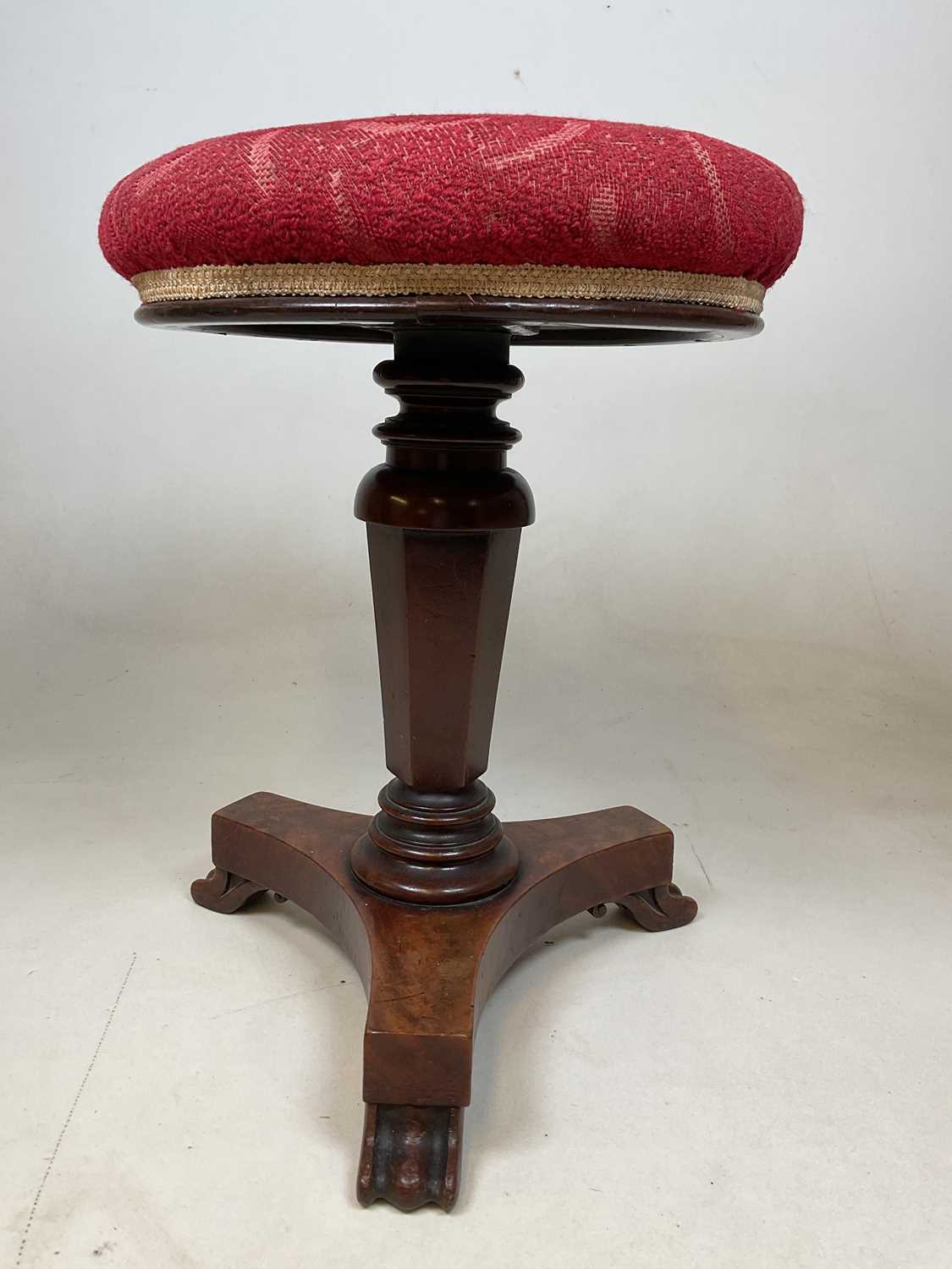 A Victorian mahogany adjustable piano stool raised on tripartite base (action af). - Image 3 of 4