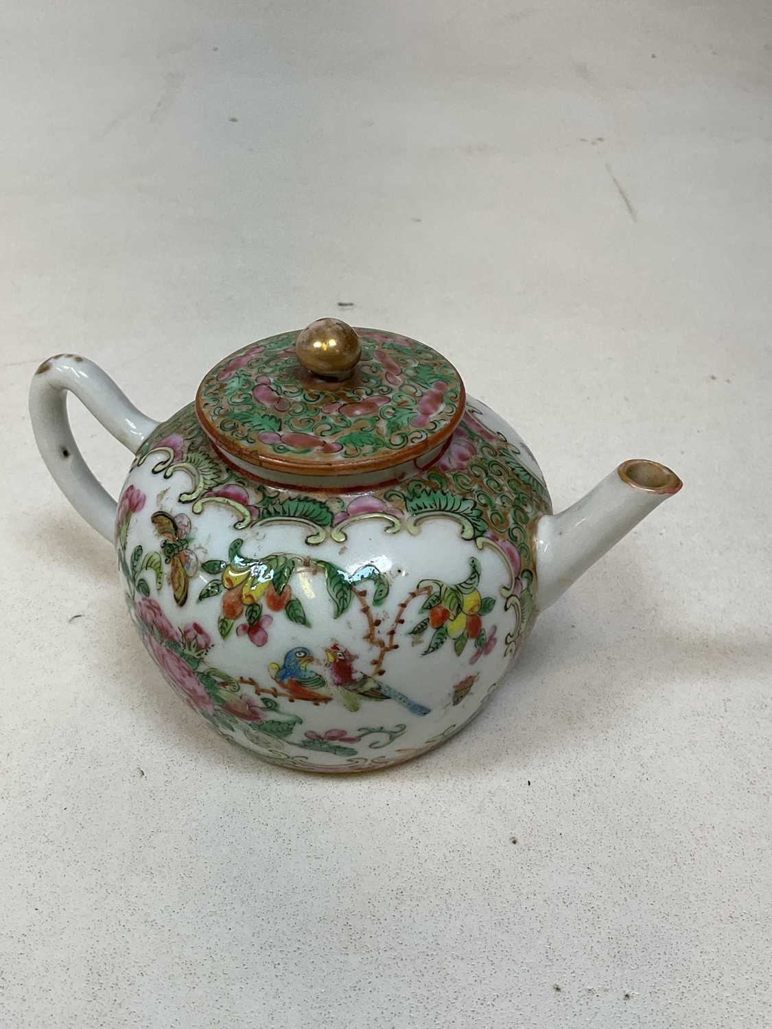 A 19th century Chinese Canton enamel Famille Rose teapot, length 15cm. - Image 3 of 6