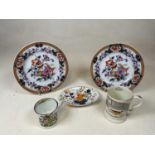 A pair of Victorian 'Ellesmere' plates, an oval sauce boat stand, an Adam's mug, and a Staffordshire