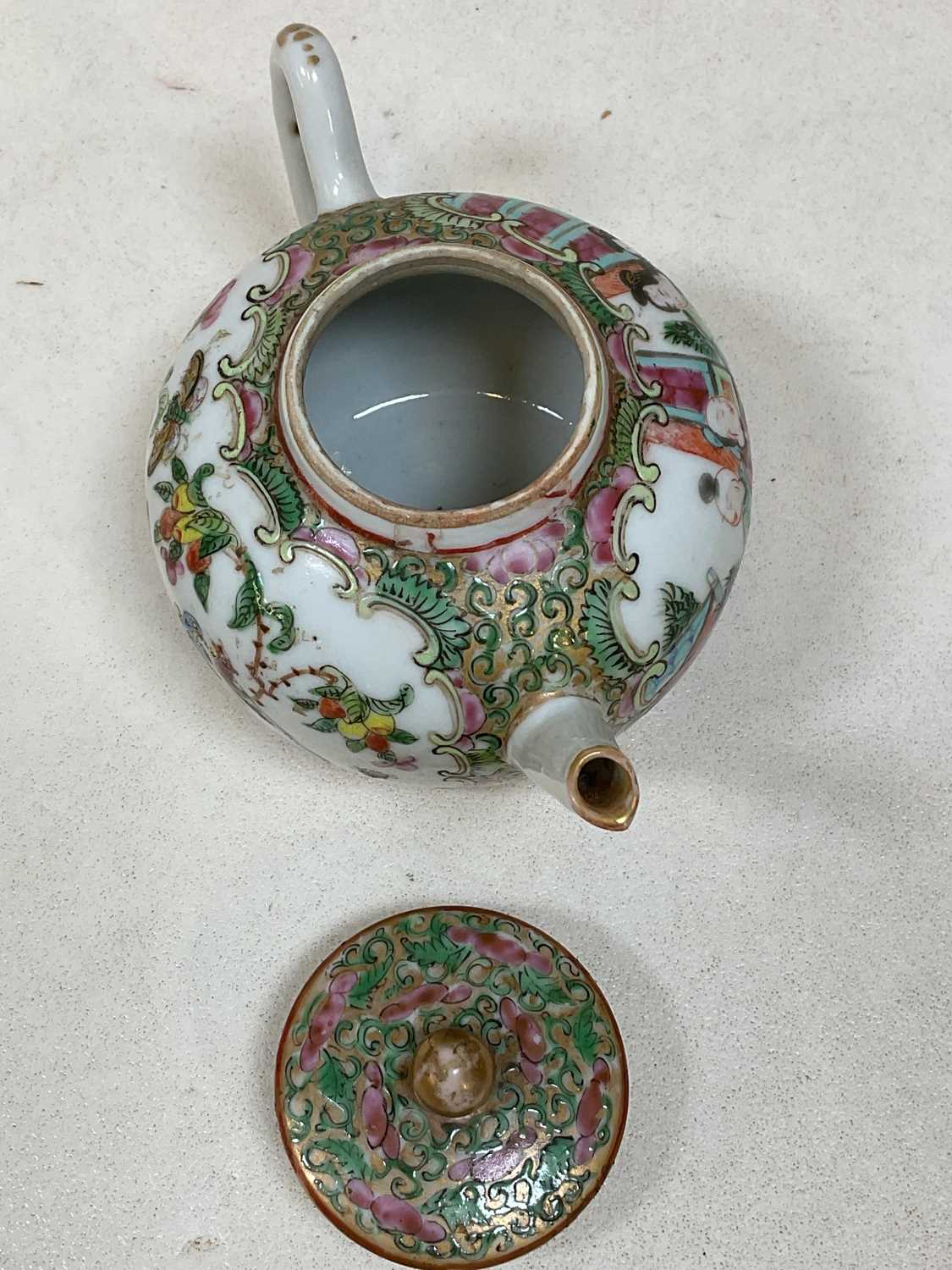 A 19th century Chinese Canton enamel Famille Rose teapot, length 15cm. - Image 5 of 6