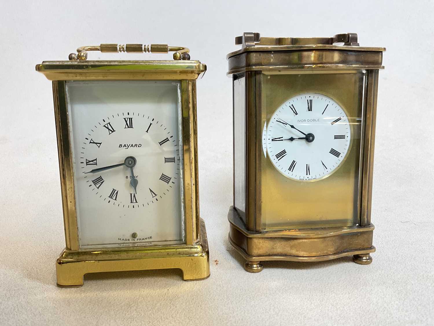 BAYARD; a 20th century brass cased carriage clock, and a further brass carriage clock with Roman