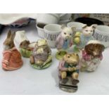 Six Royal Albert Beatrix Potter figures and one Beswick example, also a Midwinter part coffee set,