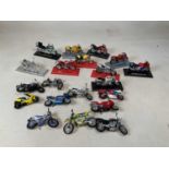 A group of twenty diecast models of motorcycles.