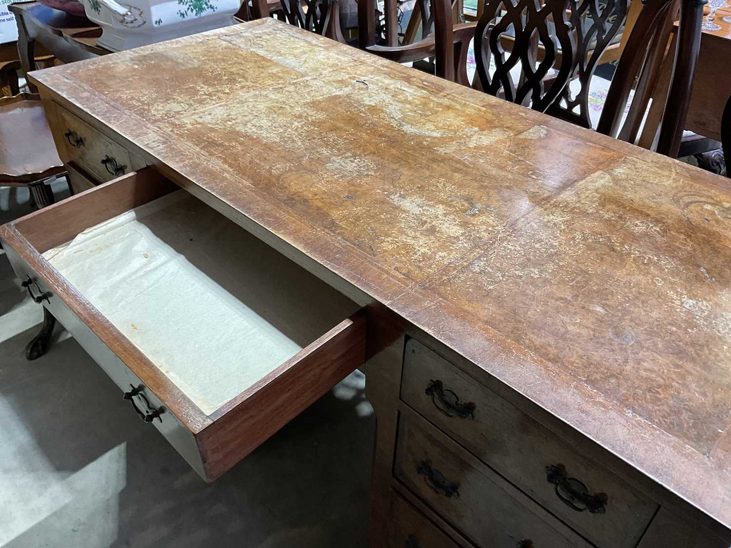 A late 19th/early 20th century burr walnut veneered crossbanded and featherbanded nine drawer - Image 5 of 5