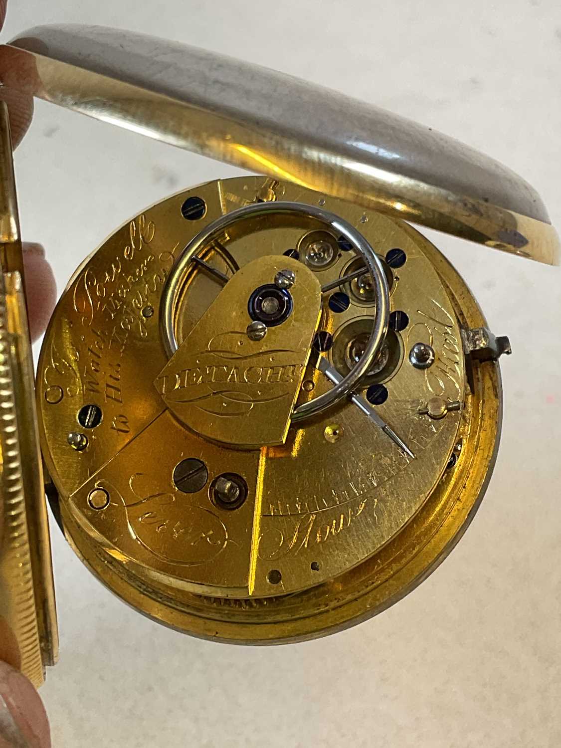 A George IV 18ct yellow gold open face pocket watch, the circular dial set with Roman numerals and - Image 7 of 13