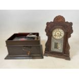 A gramophone (for restoration), and an Ansonia gingerbread mantel clock (2).
