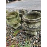 Two reconstituted urn planters and two square planters (4).
