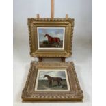 C HARRISON; pair of oils on board, studies of horses with landscapes beyond, both signed, 20 x 25cm,