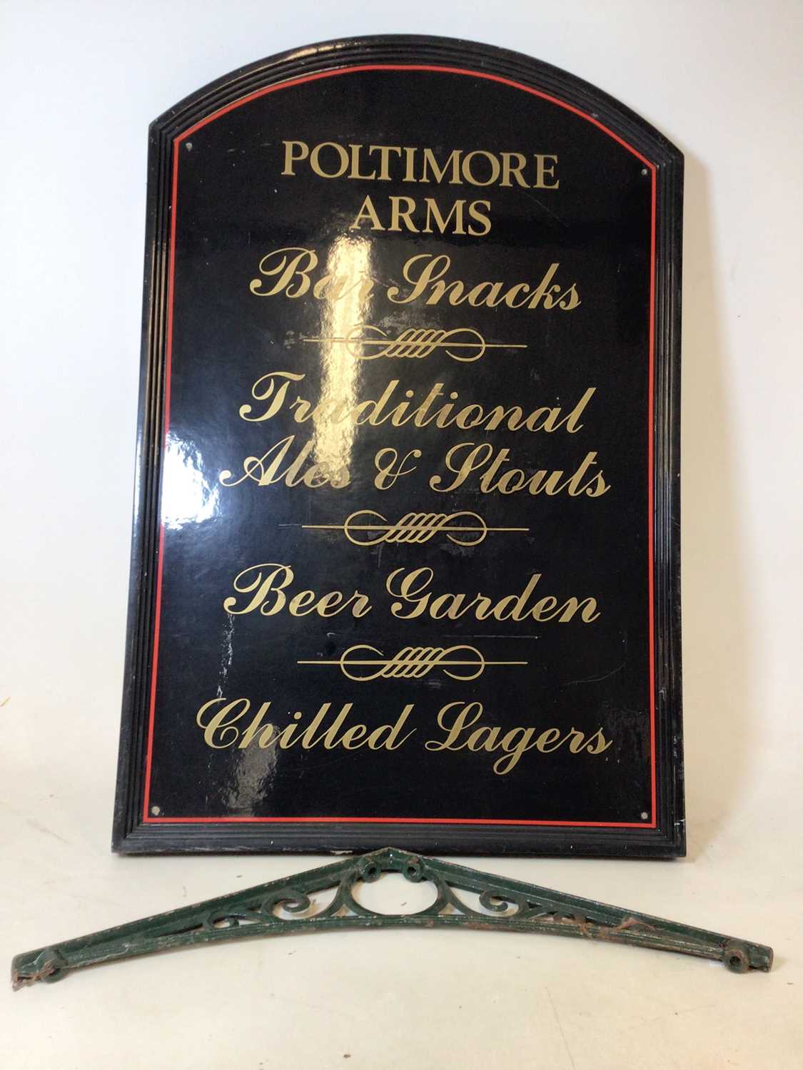 A fibreglass pub sign 'Poltimore Arms', sold with a cast iron green painted bracket (2) - Image 4 of 5