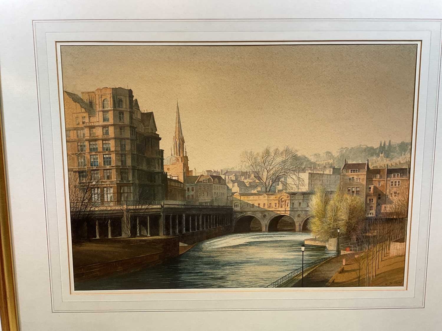 † KENNETH STANLEY TADD; watercolour, 'Pulteney Bridge, Bath', signed, titled verso on label, 36 x - Image 4 of 5