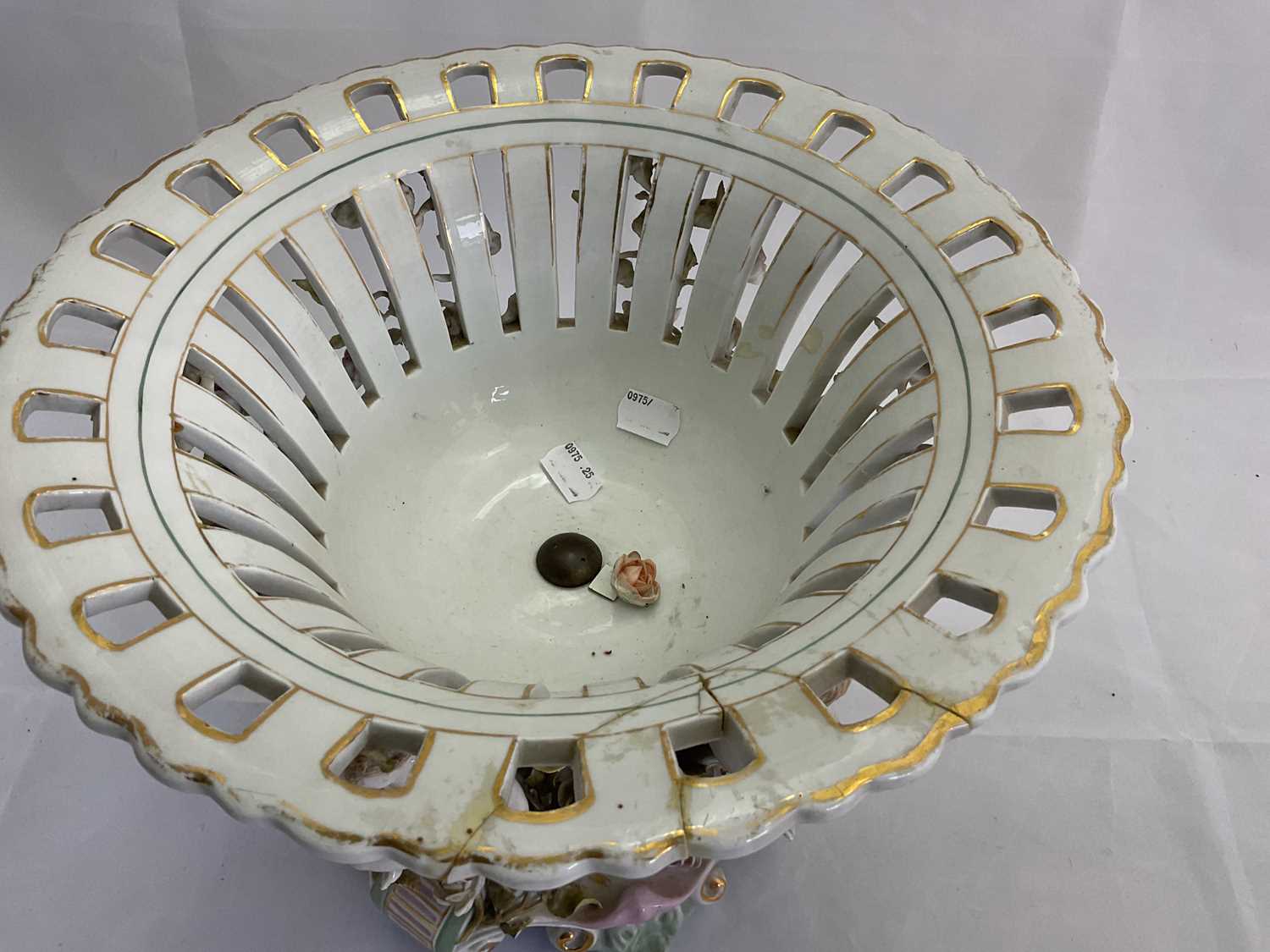 A large late 19th century Continental porcelain centrepiece with pierced circular bowl with - Image 5 of 5