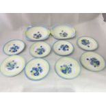 SHELLEY; a pair of blue floral decorated sandwich plates and eight matching side plates.