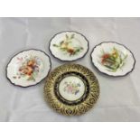 ROYAL WORCESTER; three cabinet plates decorated with autumnal berries and with gilt heightened