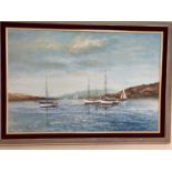 † A.R. HOLDEN; oil on canvas, river scene with sailing vessels, signed and dated 1970, 50 x 75cm,