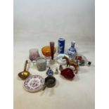 A quantity of decorative ceramics and glass including a modern Chinese sleeve vase.