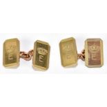 A cased pair of 9ct yellow gold chain link cufflinks, each rectangular platform engraved with the