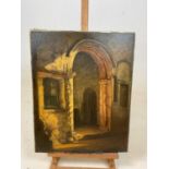 UNATTRIBUTED; oil on canvas, study of an archway, indistinctly signed, 50 x 40cm, unframed.