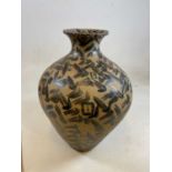 A large studio pottery hand painted vase incised KW mark to base, height 65cm.