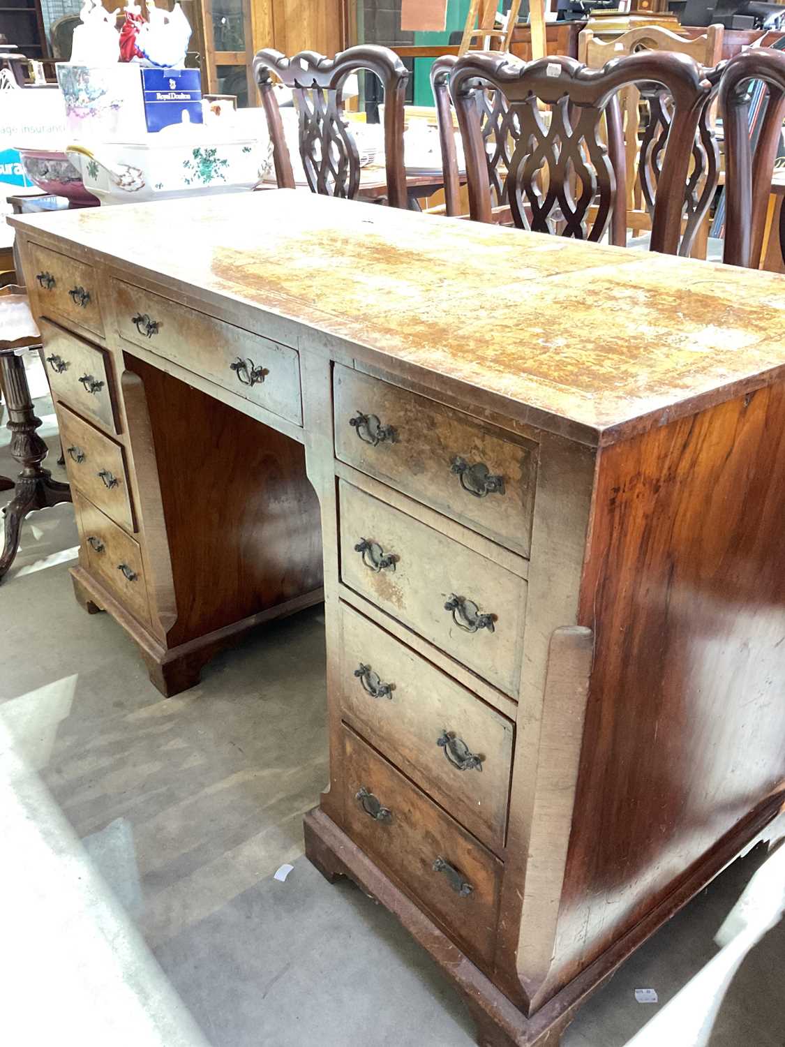 A late 19th/early 20th century burr walnut veneered crossbanded and featherbanded nine drawer - Image 2 of 5