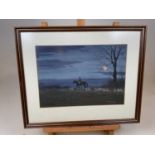 † NINETTA BUTTERWORTH; gouache, hunting scene with coastal landscape beyond, signed and dated