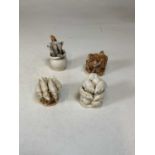 HARMONY KINGDOM TREASURES; four boxed ceramic figure; Beavers cookie jar, At the hop, Sunday swim