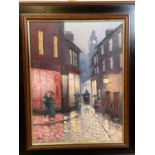 † BARRY HILTON; oil on canvas, street scene, signed, 40 x 30cm, framed.