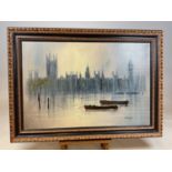 † JOHN BAMPFIELD (born 1947); oil on canvas, the Houses of Parliament, signed, 50 x 76cm, framed.