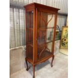 A tall triple sided glazed display cabinet with two glass shelves, height 180cm, width 87cm, depth