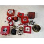 A collection of vintage wall mounted fire alarms, some still retaining original glass, also with