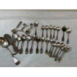 A group of silver and white metal variously hallmarked flatware, the majority being spoons, also a