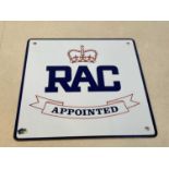 BURNHAM SIGNS; an enamel RAC Appointed square sectioned sign, 33 x 33cm.