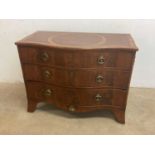 A mahogany line inlaid and crossbanded serpentine chest of three graduated drawers raised on splayed