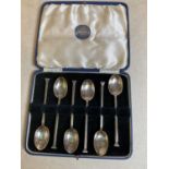 CHARLES BRADBURY & SONS; a cased set of six George V hallmarked silver coffee spoons, Sheffield