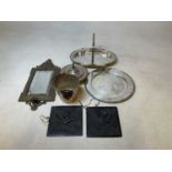 Standard VAT A small group of metalware, including a pair of Aesthetic movement bronze rectangular