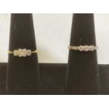 Two 18ct yellow gold diamond chip set rings, sizes Q 1/2 and Q, combined 4.55g (2)