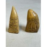 Two replica Scrimshaw items commemorating the discovery of the Falkland Islands by Capt. John