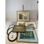 Six framed and glazed decorative watercolours/pastels, also four decorative prints (10)