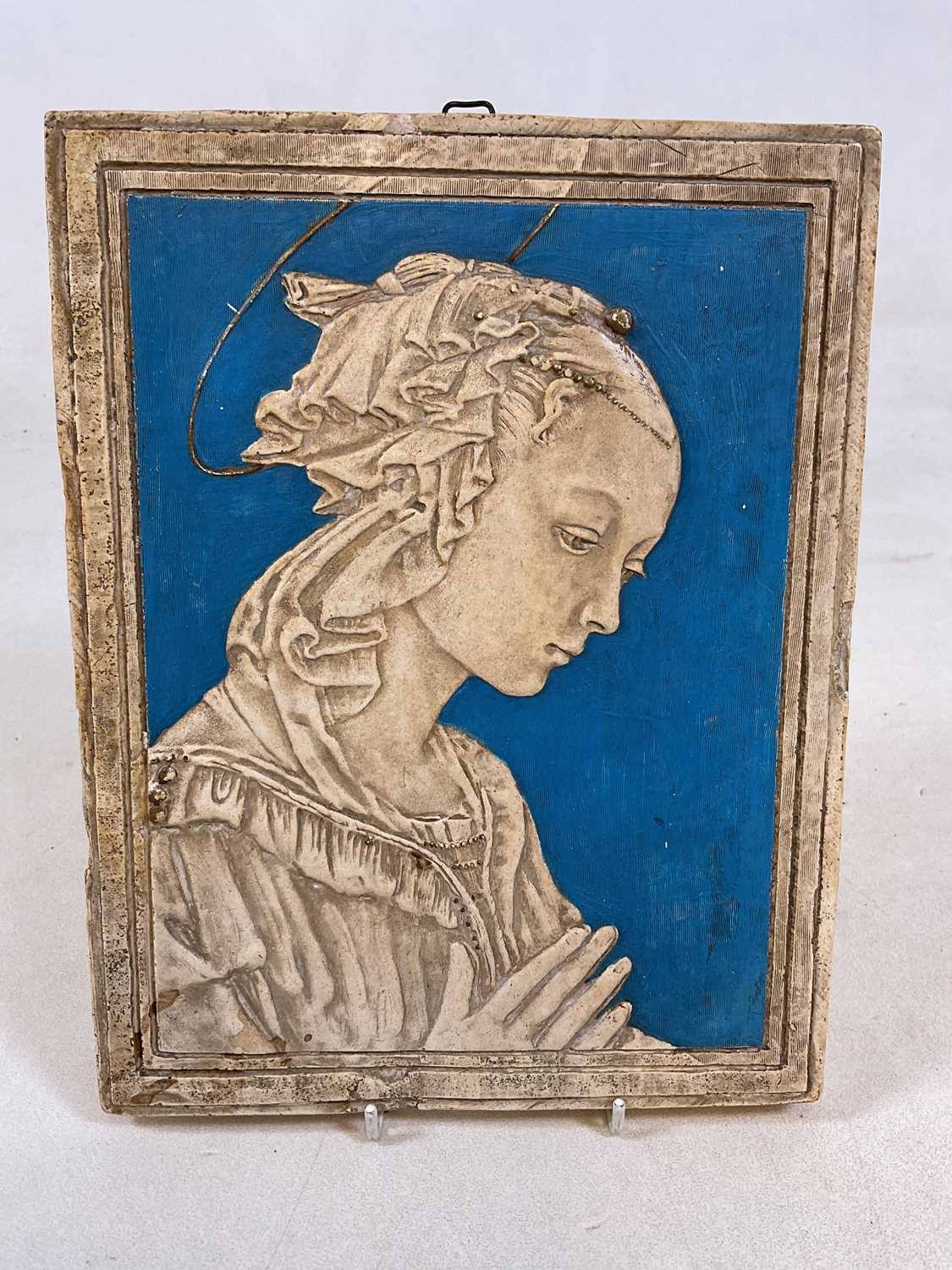 DOROTHY DIRK AFTER BOTTICELLI; a painted plaster rectangular plaque, inscribed verso, 29 x 22.5cm. - Image 2 of 4