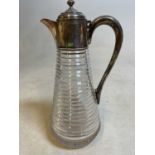 JAMES DIXON & SONS; an Edwardian hallmarked silver mounted and ribbed cut glass claret jug with