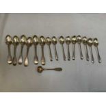 Sixteen various silver hallmarked teaspoons. Weight 320 grams.