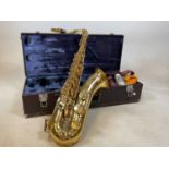 A cased Yamaha tenor saxophone, serial number YTS-62001601.