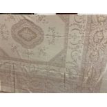 Two vintage knitted lace tablecloths/bed throws, approx 220cm x 220cm