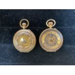 Two 14ct yellow gold fob watches, each 32mm diameter, total 51.3g (2)