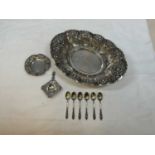 A collection of Continental silver items, large dish 34 x 25cm.