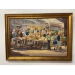 † NANCY BAILEY; large oil on canvas, 'Saturday Market, Newton Abbott', signed, inscribed verso, 61 x