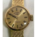 ROTARY; a lady's 9ct yellow gold twenty-one jewel wristwatch with integral bracelet, length 17cm,